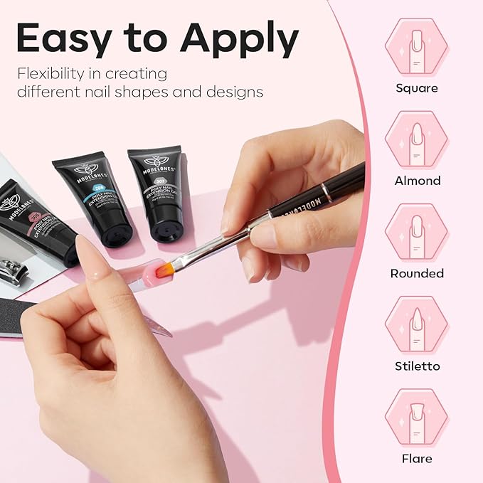 Modelones Poly Nail Gel Kit, 6 Colors Poly Extension Gel Clear Pink White with 48W U V/LED Lamp 3D Nail Charms Builder Slip Solution Complete Toe Manicure Supplies Tools for Starter