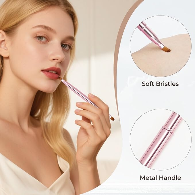 Unaone 2 Pack Lip Brush for Lipstick, Dual-Ended Lip Makeup Brush with Lid, Lipstick Brush for Lip Gloss