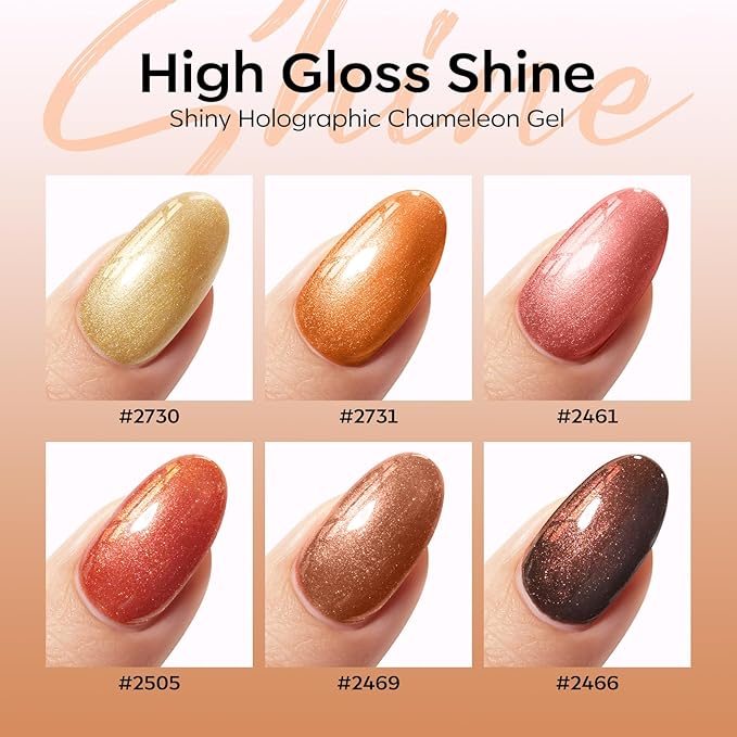 modelones Chameleon Gel Nail Polish Set, 6 Colors Fall Gel Polish Kit Glitter Shimmer Brown Orange Yellow Soak Off LED Nail Lamp Home Gift DIY Salon For Women Girl