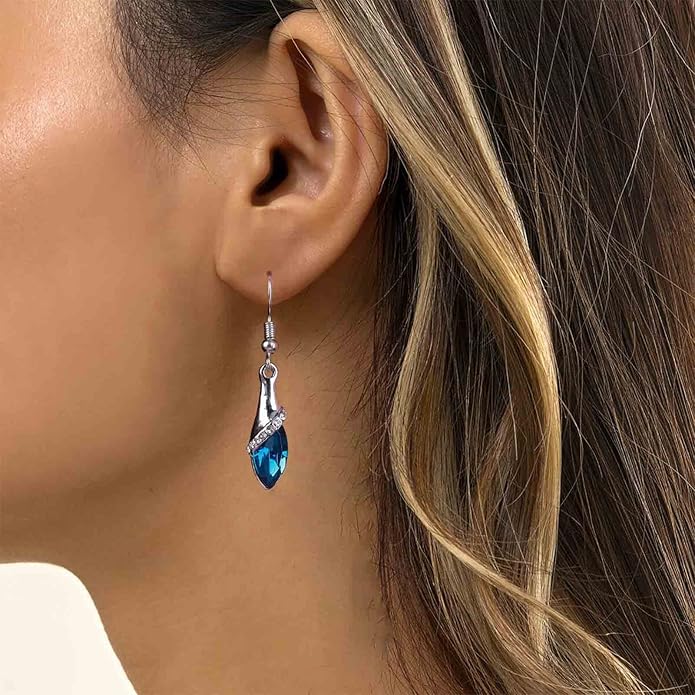 Bohemia Sapphire Drop Earrings Blue Crystal Dangle Hook Earrings Long Cz Blue Rhinestone Earrings Bridal Sapphire Earrings Jewelry for Women Gifts