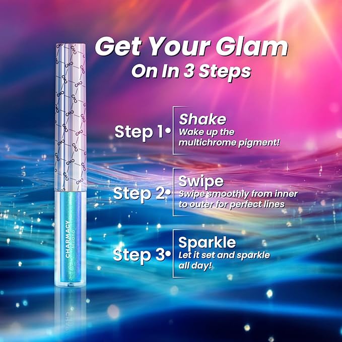 CHARMACY Chameleon Liquid Eyeliner, Liquid Glitter Eyeliner, Highly Pigmented, Metallic MultiColor Shifting waterproof Eyeliner, Ultra-Fine Tip, Longwearing, Smudge-proof (#301)