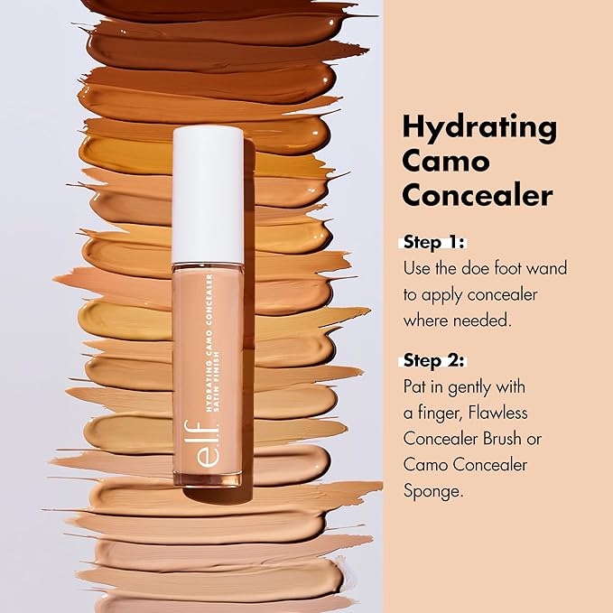 e.l.f. Hydrating Camo Concealer, Satin Finish, 25 Shades, All-Day Wear, Medium Neutral with warm undertones, 0.2 Fl Oz
