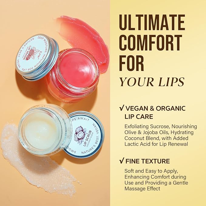 Coconut Lip Scrub - Gentle Exfoliation & Conditioning for Chapped Lips - 0.53oz Sugar Vegan Polish