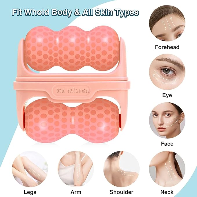 OPENDGO Ice Roller for Face Facial Massager for Eye Puffiness, Reduces Wrinkles, 2 in 1 Facial Skin Care Tool for Body Cold Therapy Tools