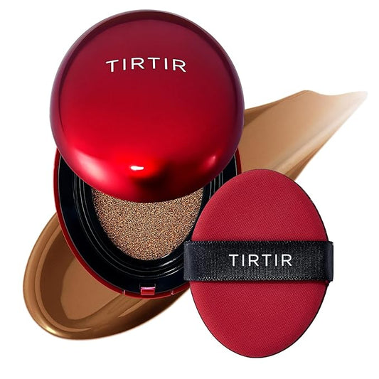 TIRTIR Mask Fit Red Cushion Foundation | Full coverage, Weightless, Skin fit, Satin Glow Finish, Korean Makeup, beauty, Tattoo cover up, Buildable (#45N Saddle Brown, 0.63 Fl Oz)