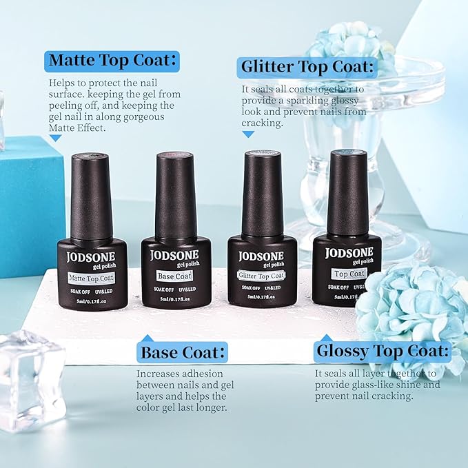 JODSONE Same Color Same Bottle 32 Colors Gel Nail Polish with U V Light Soak Off Glitter Base Top Matte Coat Manicure Salon Home DIY