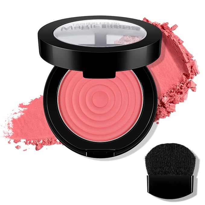Boobeen Soft Blend Powder Blush for Cheeks, Buildable Color Matte Smooth Blush Palette Compact Blush Powder Makeup, Long-lasting Flush Color, with Mirror and Brush