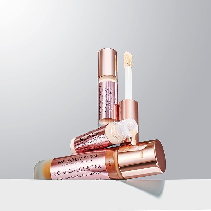 Revolution Beauty, Conceal & Define Foundation, Full Coverage, Long-Lasting Matte Finish, Vegan & Cruelty Free, F1 Fair Skin Tones, 0.8 Fl. Oz.