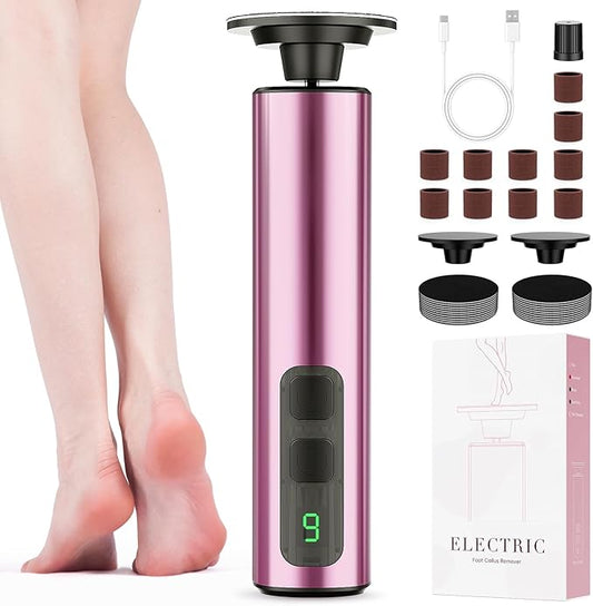 Electric Foot Callus Remover, 2in1 Rechargeable Foot File Callus Remover for Feet, 9 Speeds Foot Scrubber Dead Skin Pedicure Tools for Feet Heel Scraper for Cracked Heels with Sandpaper Discs
