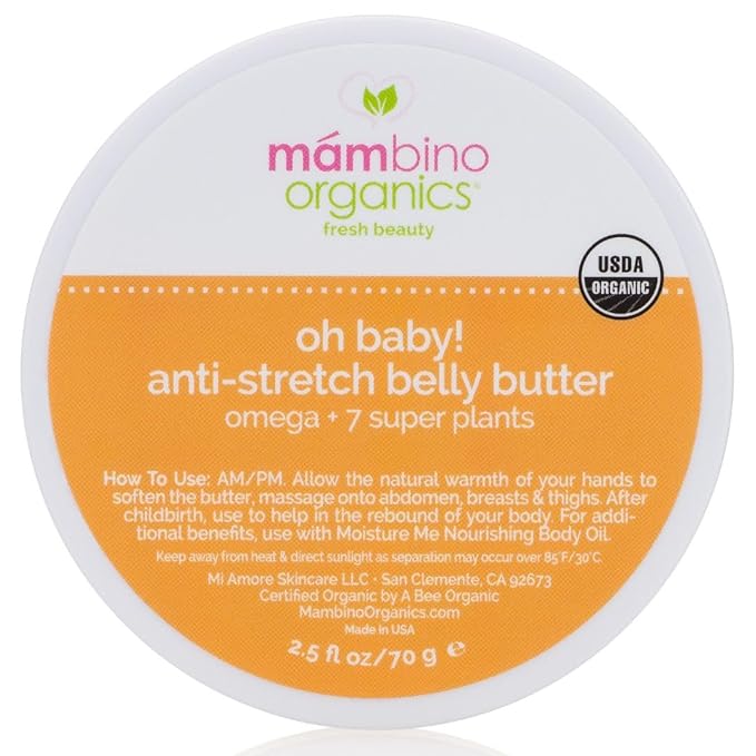 Oh Baby! Belly Butter – Organic Stretch Mark Cream for Pregnancy with Dutch Shea & Cocoa Butter – Vitamins, Omegas for Elasticity – Vegan Cruelty-Free Maternity Care by Mambino Organics, 2.5 fl oz