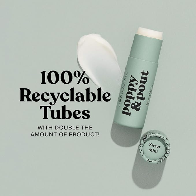 Poppy & Pout Sweet Mint Jumbo Lip Balm | All Natural Lip Balms & Moisturizers | Hydrates with Beeswax, Vitamin E, Organic Coconut Oil | Cruelty-Free | Lip Balm in Recyclable Cardboard Tube