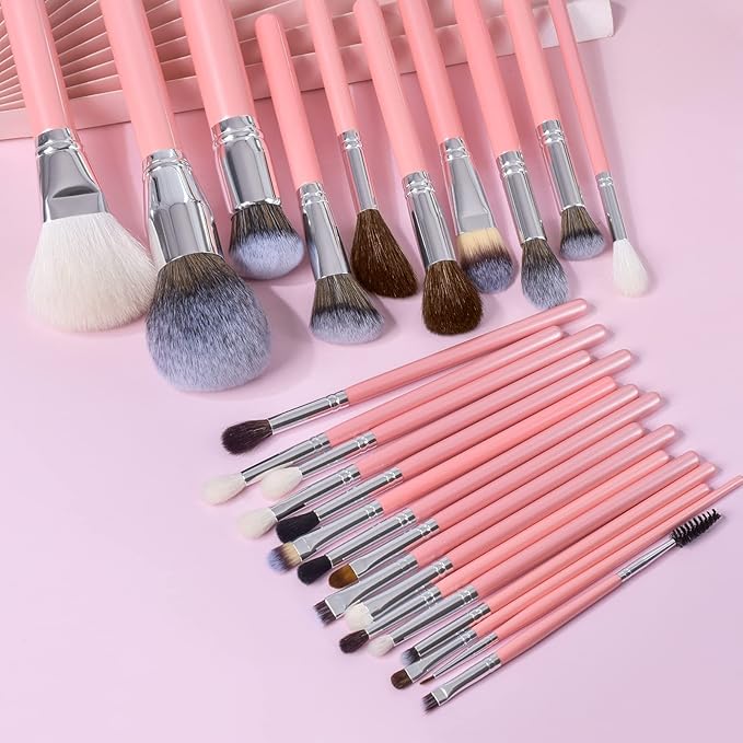 Bueart Design Makeup Brushes Set 26pcs Real Natural Goat Hair Professional labeled Foundation Face Blending Blush Concealers Eyeshadow Brush Set(26Pcs Pearl Pink)