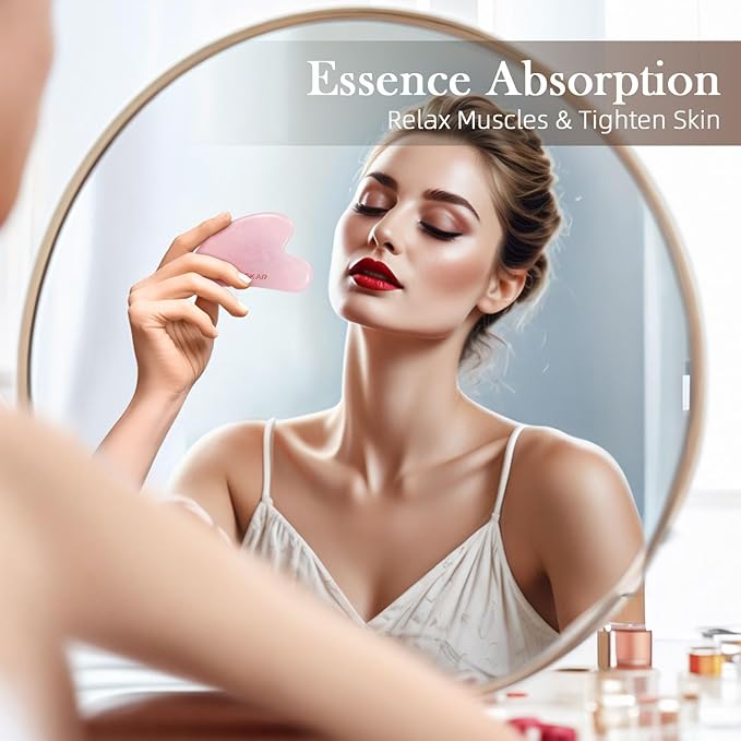 BESKAR Gua Sha Facial Tools, Natural Jade Stone Guasha Massager for Jawline Sculpting, Tighten Face Skin and Reduce Wrinkles, Face Eyes Body Neck Massage Tool, Skin Care Gift