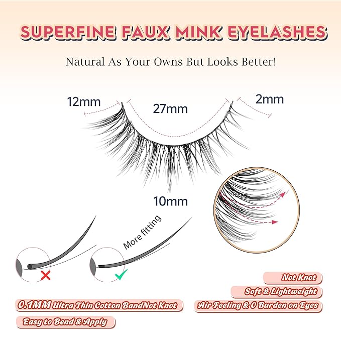 Natural Lashes Wispy Eyelashes Natural Look Short Lashes Pack 12mm Eyelashes C Curl False Lashes Thinner Band 3D Volume Fake Eyelashes 7 Pair Siligli