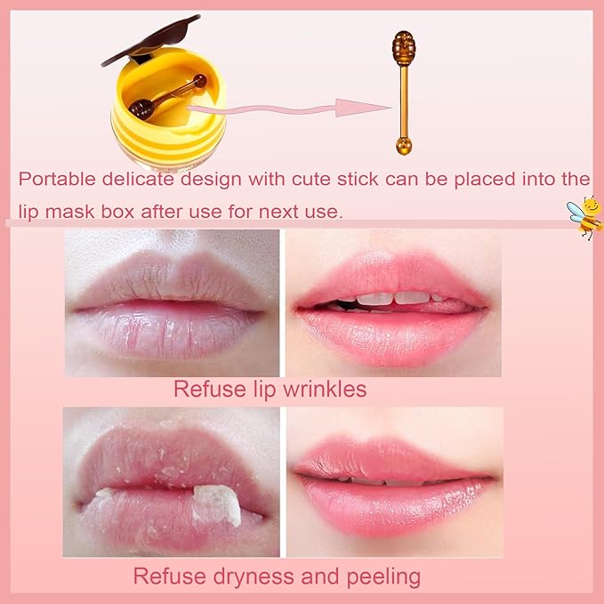 1 PCS Bee Lip Balm Honey Pot, Exfoliating Honey Bee Lip Balm Sleeping Lip Mask Overnight with Sticks, Honey Pot Lip Balm Prevention Dry Hydrating and Crack Lip Scrubs