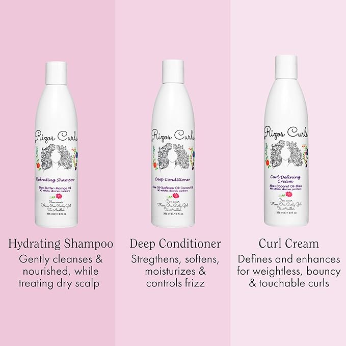 Rizos Curls Trio Bundle, Hydrating Shampoo & Deep Conditioner & Curl Cream Bundle, Gently Cleanse and Hydrate Curly Hair, Style & Define Curls for Frizz Free Volume, For All Curl Patterns 2a - 4c