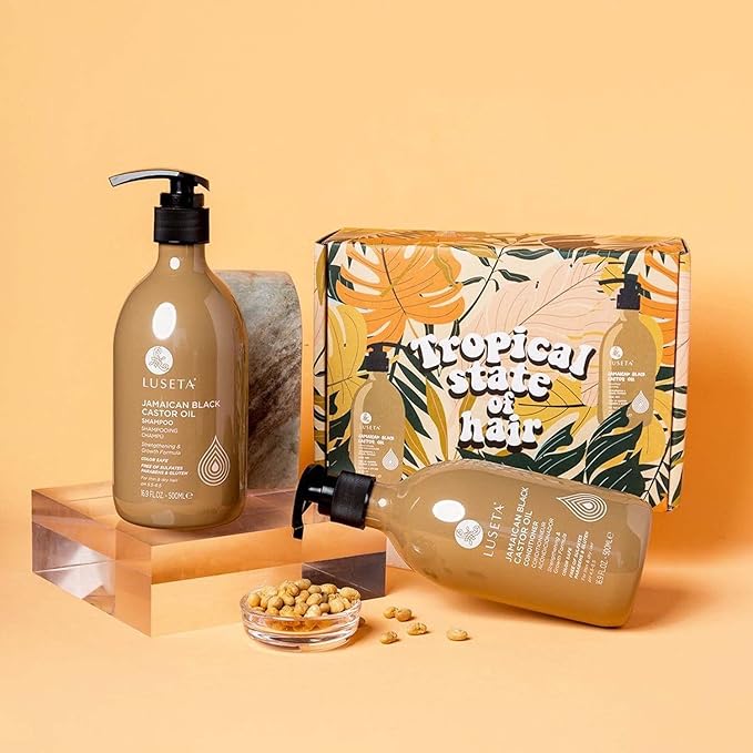 Luseta Castor Oil Shampoo and Conditioner Set Strengthen and Cleanse Thin Hair Restore Damaged Hair Sulfate Free for Men & Women 16.9oz*2