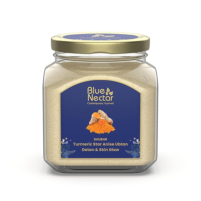 Blue Nectar Turmeric Ubtan Powder for Glowing Skin | Ayurvedic Ubtan Face Pack for Skin Brightening | Tan Removal Face Pack for Women & Men with Multani Mitti Powder | (3.5 Oz, 9 Herbs)