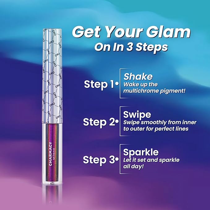 CHARMACY Chameleon Glitter Liquid Eyeliner, Metallic Shade Color Shift Eye Liner, Highly Pigmented, 24H Long-Lasting, Waterproof and Anti-Smudge, Ultra-Fine Tip, PURPLE GOLD INDIGO 904