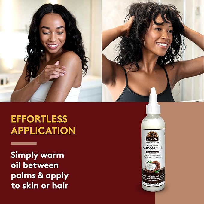 Okay 100% Pure Coconut Oil for Hair & Skin - Coconut Oil for Women & Men, Perfect for Hair & Body, for Massage & Moisturizer, Natural - 4 fl oz Squeeze Bottle (Pack of 1)