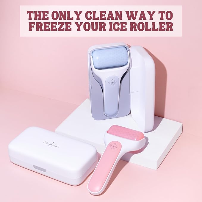 Ice Roller for Face Premium Facial Ice Roller with Carry Case and 2X Rollers for Long Lasting Cold - Eye Roller for Puffy Eyes & Cold Massage for Migraines (Pink (with case))