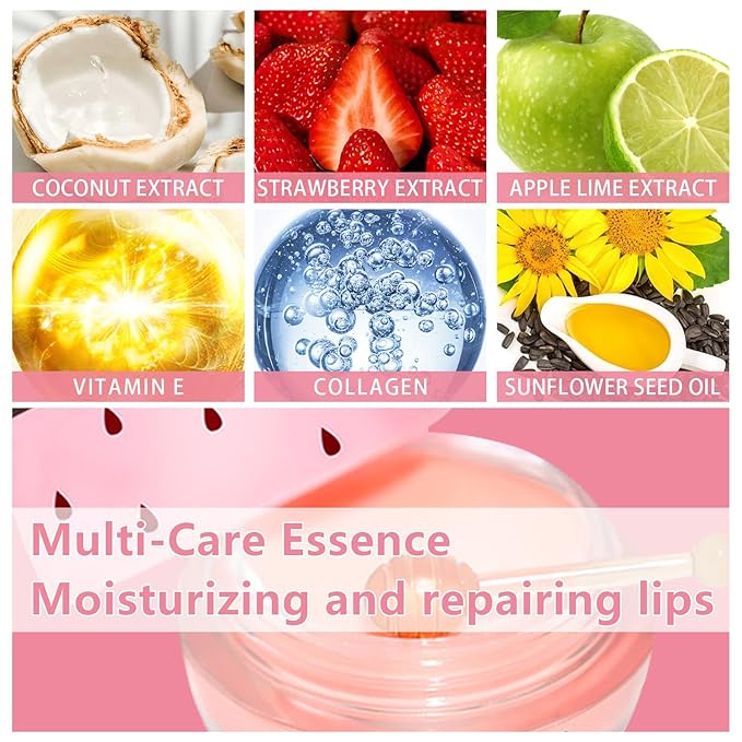 3 PCS Bee Lip Balm Honey Pot, Strawberry & Apple Lime & Coconut Lip Mask Overnight Propolis Moisturizing Lip Balm Hydrating Prevention Dry and Crack Lip Scrubs Exfoliator Lip Wrinkle Care (Set D)