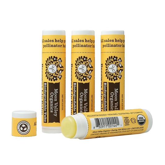 Moon Valley Organics Beeswax Lip Balm for Moisturizing Lips and Cuticles (SWEET HONEY, 4pack)