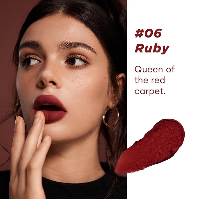 ITY Velvet Matte Finish Lip Stain-Mousse Textured Lip Clay, Red Shade, Conceals Lip Lines, Rich Pigment Lip Tint Lipsticks, 0.14 oz (4g) in Earthy, Ruby.