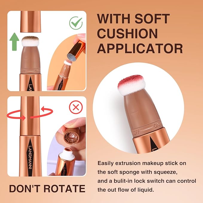 LANGMANNI Liquid Contour Beauty Wand, Face Concealer Contouring,Highlighter,Blusher Stick with Big Cushion Applicator.Cream Contour Stick For Finish Face Contour Makeup. (#03 Blush Pen)