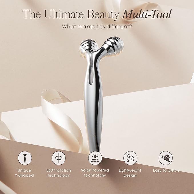 VORA Microcurrent Facial Roller by Project E Beauty | 3D Face & Body Massager | Instant Face Lift & V-Shape | Collagen Boost | Tightens Skin | Anti-Aging | Roller Tightens Skin | Solar Powered