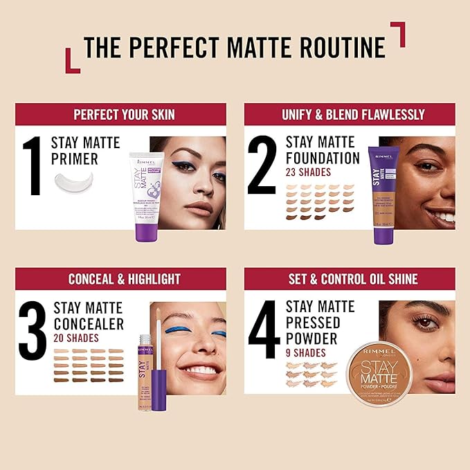 Rimmel London Stay Matte Liquid Mousse - 202 Sun Beige - Foundation, Lightweight, Shine Control, Oil-Free, 1oz