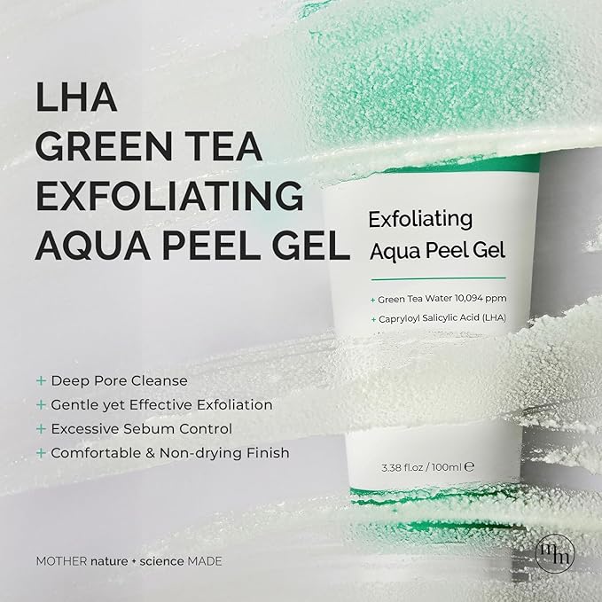 MOTHER MADE LHA Green Tea Exfoliating Aqua Peel Gel, Pore Care, Gentle Facial Exfoliator, Dead Skin Remover, Natural Cellulose for Peeling, Vegan, Korean Skincare, 2 Pack (100ml / 3.38 fl.oz)