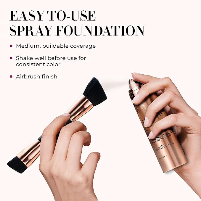LUMINESS Silk Airbrush Spray Foundation & Buffing Brush Kit – Full Coverage Foundation & Dual-Sided Buffing Brush - Buildable Coverage, Anti-Aging Formula Hydrates & Moisturizes (Shade - Light Rich)