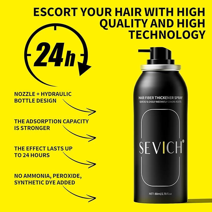Sevich Hair Fiber Spray - Instant Hair Thickening Powder for Men & Women, Hair Building Fibers for Thinning Hair, Root Touch Up Hair Color, Waterproof, Sweatproof, Natural Look,80ml Black