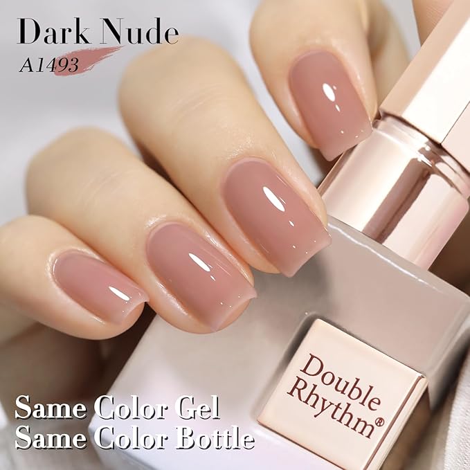 Double Rhythm Translucent Gel Polish Sheer Neutral Natural Light Milky Same Color Same Bottle 15ML Jelly UV Polish Nail Art DIY at Home (Dark Nude-A1493)