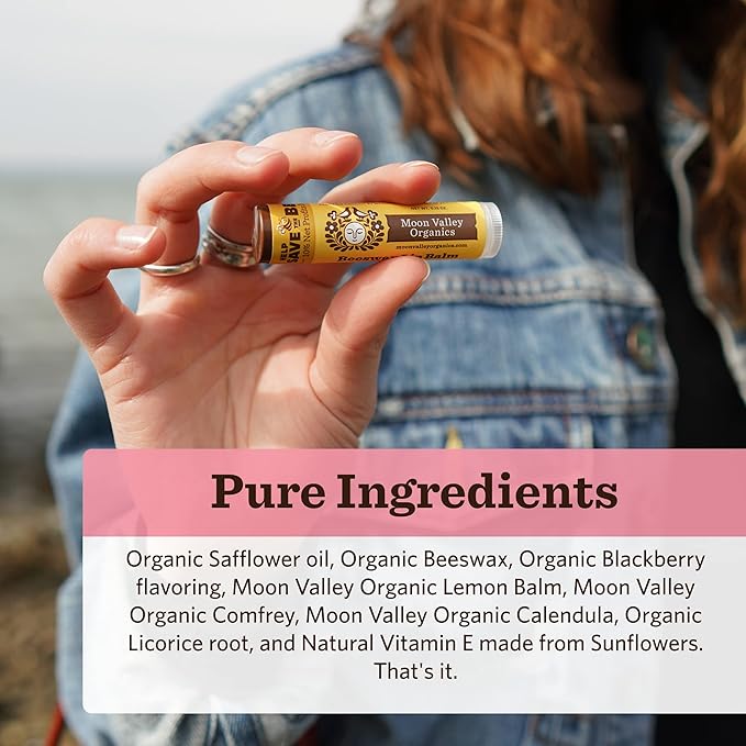 Moon Valley Organics Beeswax Lip Balm for Moisturizing Lips and Cuticles (JUICY BLACKBERRY, 3-Pack)