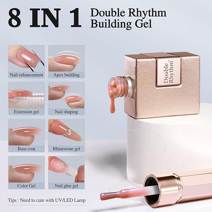Double Rhythm Clear Gel Nail Polish 15ml Nail Strengthener Builder in a Bottle Nail Extension Hard Gel Soak Off Long Lasting UV Gel (Pale Nude 8 in 1-10)