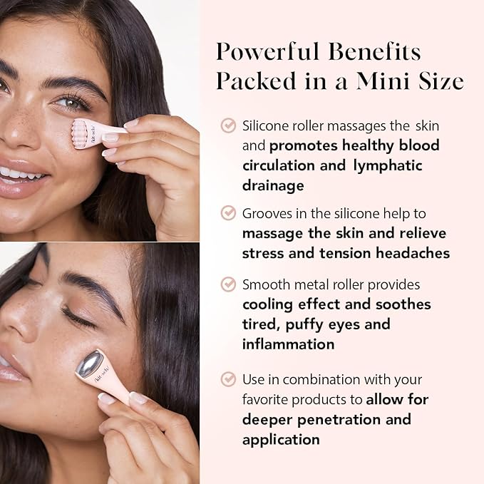Kitsch Mini Facial Roller & Ice Face Roller Skin Care Tool Set for Women - Face Massager for Puffy Eyes, Cold Therapy, Lymphatic Drainage Massager, Self Care Gifts for Women & Men - Blush