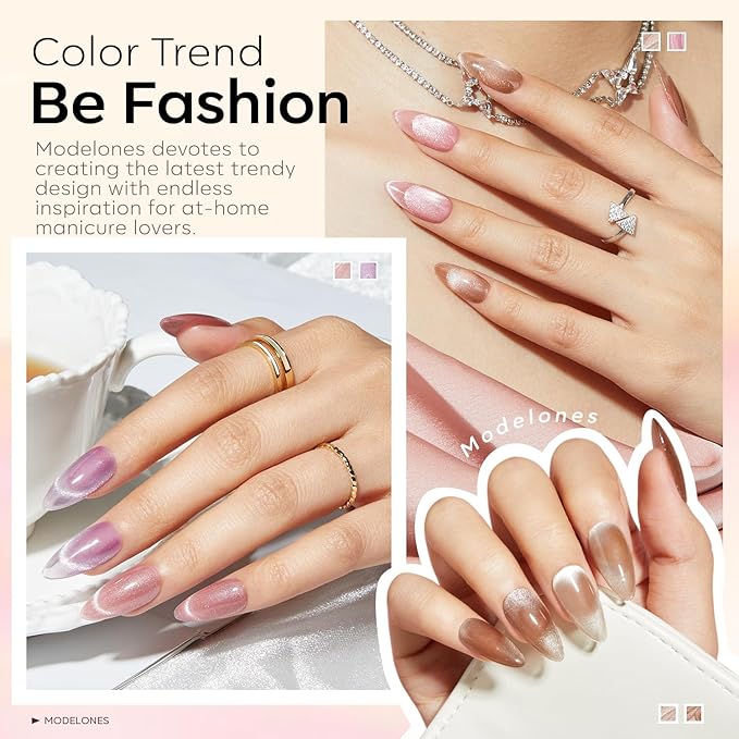 modelones Cat Eye Gel Nail Polish 6 Colors Nude Pink Brown Purple Cat Eye Nail Polish Glitter Semi-transparent Holographic 9D With Magnet Pastel All Seasons Soak Off Led Nail Art DIY Salon Gifts