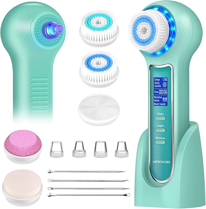 Face Scrubber Exfoliator,Facial Cleansing Brush Waterproof with LCD Screen,Blackhead Remover Vacuum with 5 Brush Heads,Face Spin Brush for Exfoliating, Massaging and Deep Pore Cleansing