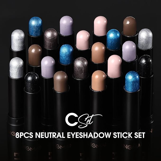 Jolilab Eyeshadow Stick Set, 8 Colors Matte Professional Bright-Colored Contouring and Highlight Stick, Cream Waterproof Long Lasting High Pigmented Eye Shadow. (8, C1)