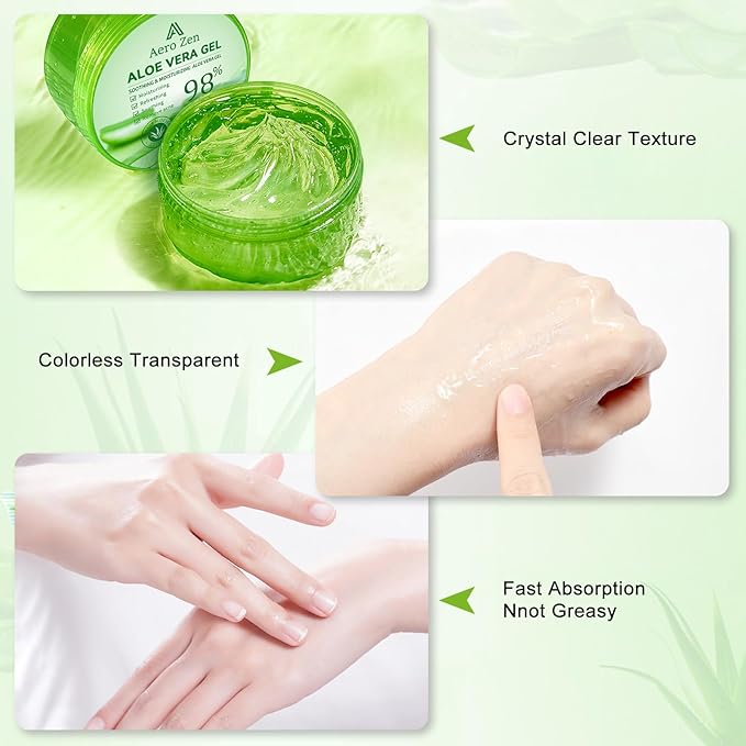 Organic Aloe Vera Gel for Face & Body Made within 12 Hours of Harvest, 98% Pure Aloe Vera Gel for Skin,Scalp,& Hair, Soothing Aloe Face Moisturizer,Multipurpose Skin Care（10oz）