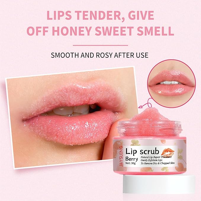 Lip Scrub, Natural Lip Scrub Exfoliator, 2Pcs Lip Exfoliator Lip Scrub for Dark Lips to Lighten,Repair Dry Lips,Chapped Lips (Berry)