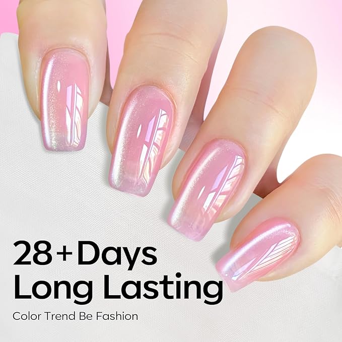 Modelones Cat Eye Gel Nail Polish, 6 Colors Glitter Summer Pink Blue Green Blue Gel Polish Set with Magnet Sparkle Translucent Nail Polish Kit Soak Off Led Nail Art Manicure Salon DIY Gifts