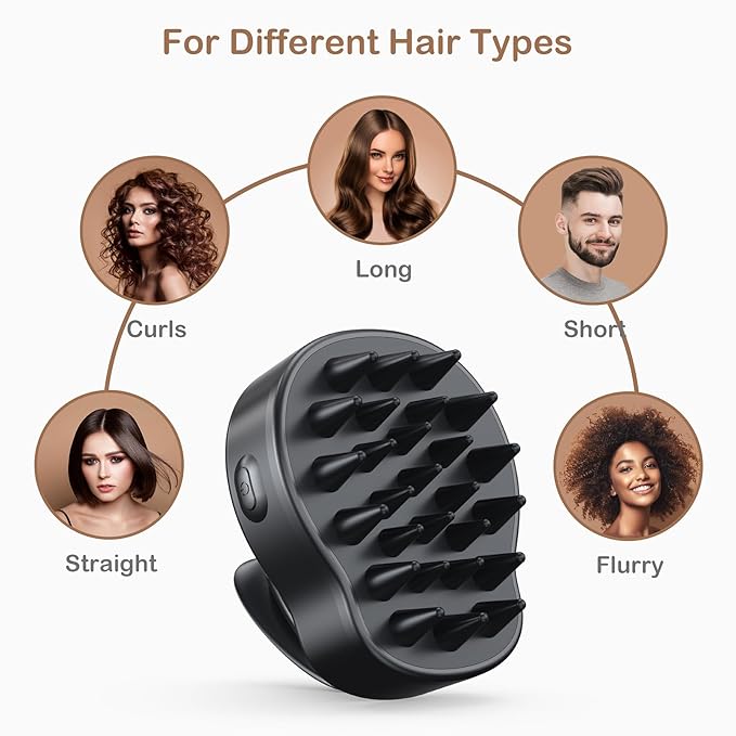 Electric Scalp Massager Hair Growth Brush with Soft Silicone Bristles,Head Scalp Massager for Relax,3-Level Vibration,IPX6 Waterproof for Hair Growth & Dandruff Removal Mothers Day Gifts(Black)