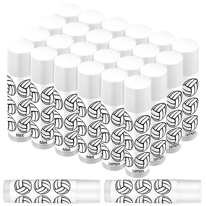 24 Pcs Volleyball Lip Balm Volleyball Team Gifts Volleyball Party Favors Volleyball Lip Balm Gift for Volleyball Team Volleyball Party Guest Supplies (White)