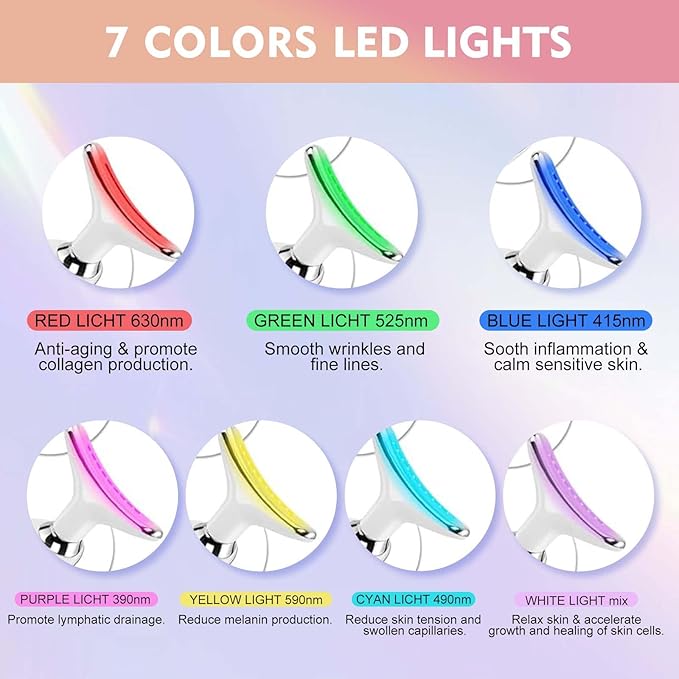 Facial and Neck Massager Tool,Red-Light-Therapy-for-Face and Neck,Lymphatic Contour Massager Face,7 Colors LED Womens Skin Care Facial Massager for Skin Rejuvenation,Lifting,Toning,Glow Boost