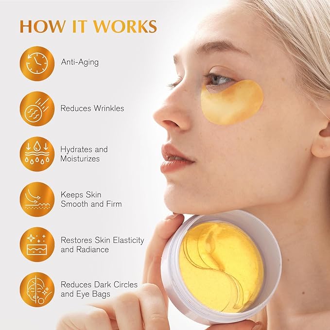 Enaskin Naturals Under Eye Patches Dark Circles Under Eye Masks for Puffiness - 24K Gold Eye Gel Pads Retinol Collagen Hyaluronic Acid Moisturizing & Reducing Wrinkles (24K Gold)