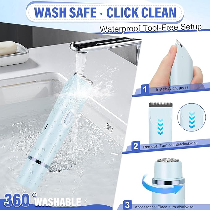 Women's Bikini Trimmer, 2-in-1 Electric Shaver for Bikini Line, Legs, Underarms, Face - Waterproof Women's Electric Shaver for Sensitive Skin, USB Rechargeable (Purple) (Blue)