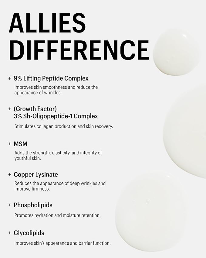 Allies of Skin Multi Peptides & Growth Factor Collagen Boosting Face Serum | Skin Tightening Anti-Aging Complex with 9% Peptides| Firms Sagging Skin & Visibly Reduces Wrinkles (1 oz)